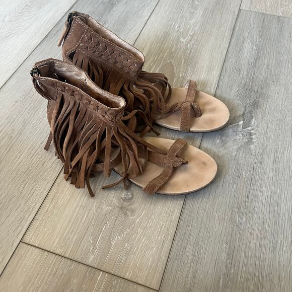 Koolaburra UGG Women's 8 Tan Suede Leather Fringe Moccasin Sandal Gladiator - Picture 5 of 6